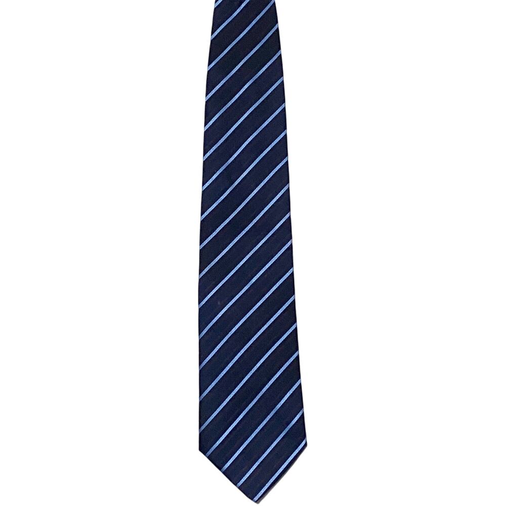Carven Paris Blue Striped Silk Neck Tie Mens Quiet Luxury Career Office Italy